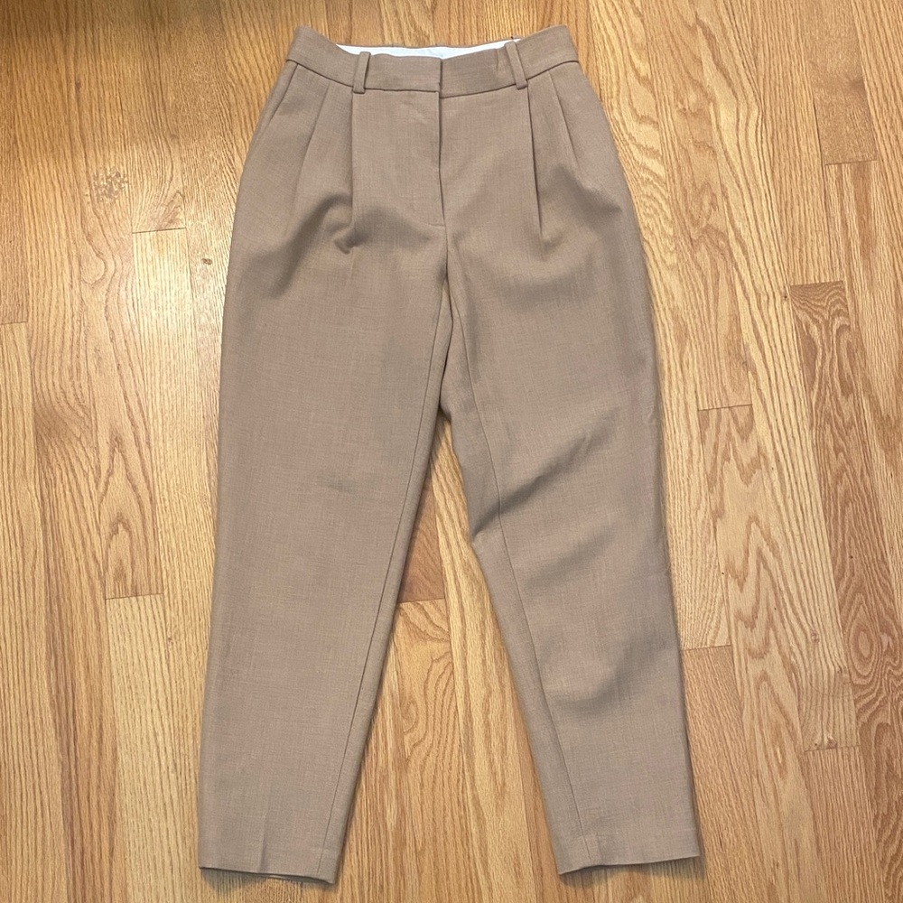 Babaton Beige High-Waist Tailored Pants pleated front